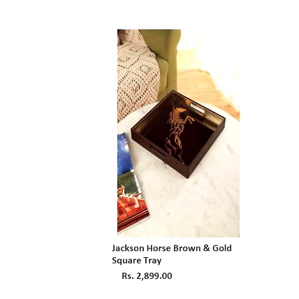Jackson Horse Brown &amp; Gold Square Tray-TR047