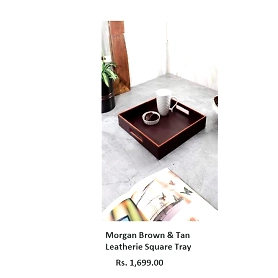 Morgan Brown & Tan Leatherie Square Tray