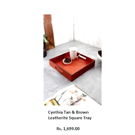 Cynthia Tan & Brown Leatherite Square Tray