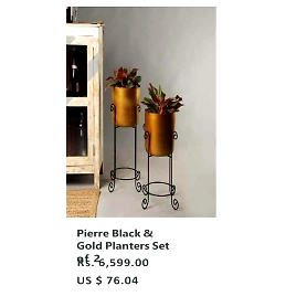 Pierre Black & GoldPlanters Set of 2