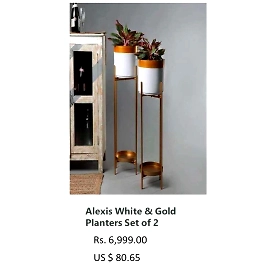 Alexis White & Gold Planters Set of 2