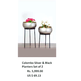 ColomboSilver & Black Planters Set of 2