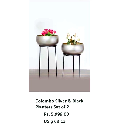 ColomboSilver &amp; Black Planters Set of 2-PL013