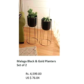 Malaga Black &Gold Planters Set of 2