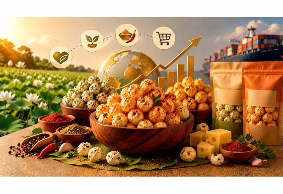Premium flavored makhana displayed as a healthy snack business opportunity for modern brands