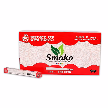 Smoko Rolling Cones, Rolling Papers, 128 Pcs., Classic King Size 109 mm, White (Bleached), Natural Pre Rolled Rolling Paper with Tips &amp; Packing Tubes-12685203