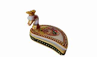 ACRASCULP Decorative Marble Peacock Kumkum Box with Floral Design, Gold-Toned Accents and Crystal Embellishments