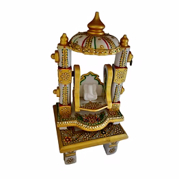 acrasculp marble jhula with chowki for idol temple home mandir decorative pooja swing set festival gift display use