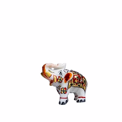 acrasculp decorative marble elephant figurine, hand-painted, white with colorful traditional design (3 inch)