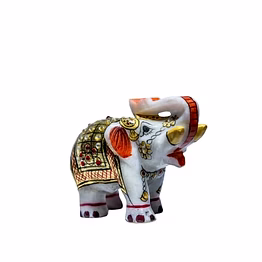 acrasculp decorative marble elephant figurine, hand-painted, white with colorful traditional design (6 inch)