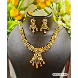 generic necklace settraditional matte gold-tone necklace set with jhumka pendant & earrings