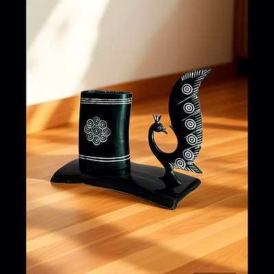 natural buffalo horn a peacock pen stand| pleasing design| home decor