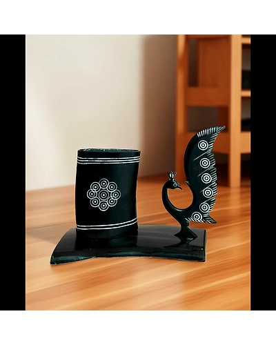 Natural Buffalo Horn A Peacock Pen Stand| Pleasing Design| Home Decor-1