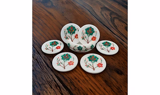 Handmade Handicrafts Round White Marble Inlay Coasters