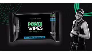 SPORTS WIPES (FULL BODY WATERLESS HYGIENE) by POWERWIPES Extra large size.