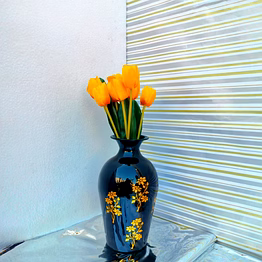 metal flower vase with golden leave