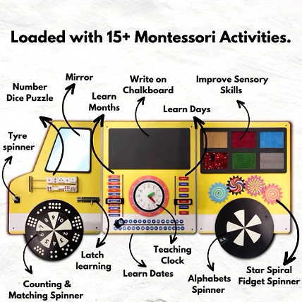School Bus Wooden Montessori Wall Activity Panel-1