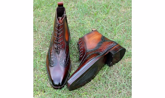 Handcrafted Luxury Leather Boots – Classic Wingtip Design with Croc Embossed Detailing