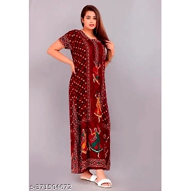 Trendy Women's Pure Cotton Block Print Designer Regular Maternity Maxi Nighty/Nightwear/Nighties,Gown,Maxi,Inner&Sleepwear Nightdress