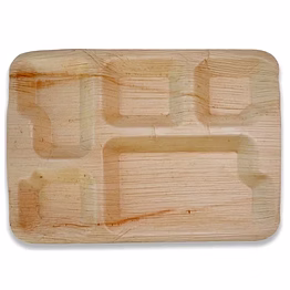 areca leaf disposable partition meals tray 14'' x 10" 5 cp