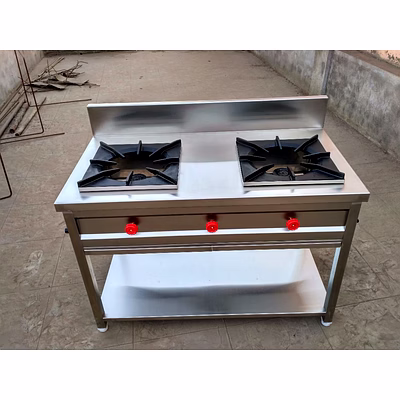 commercial two burner gas range with under shelf – heavy duty stainless steel cooking range