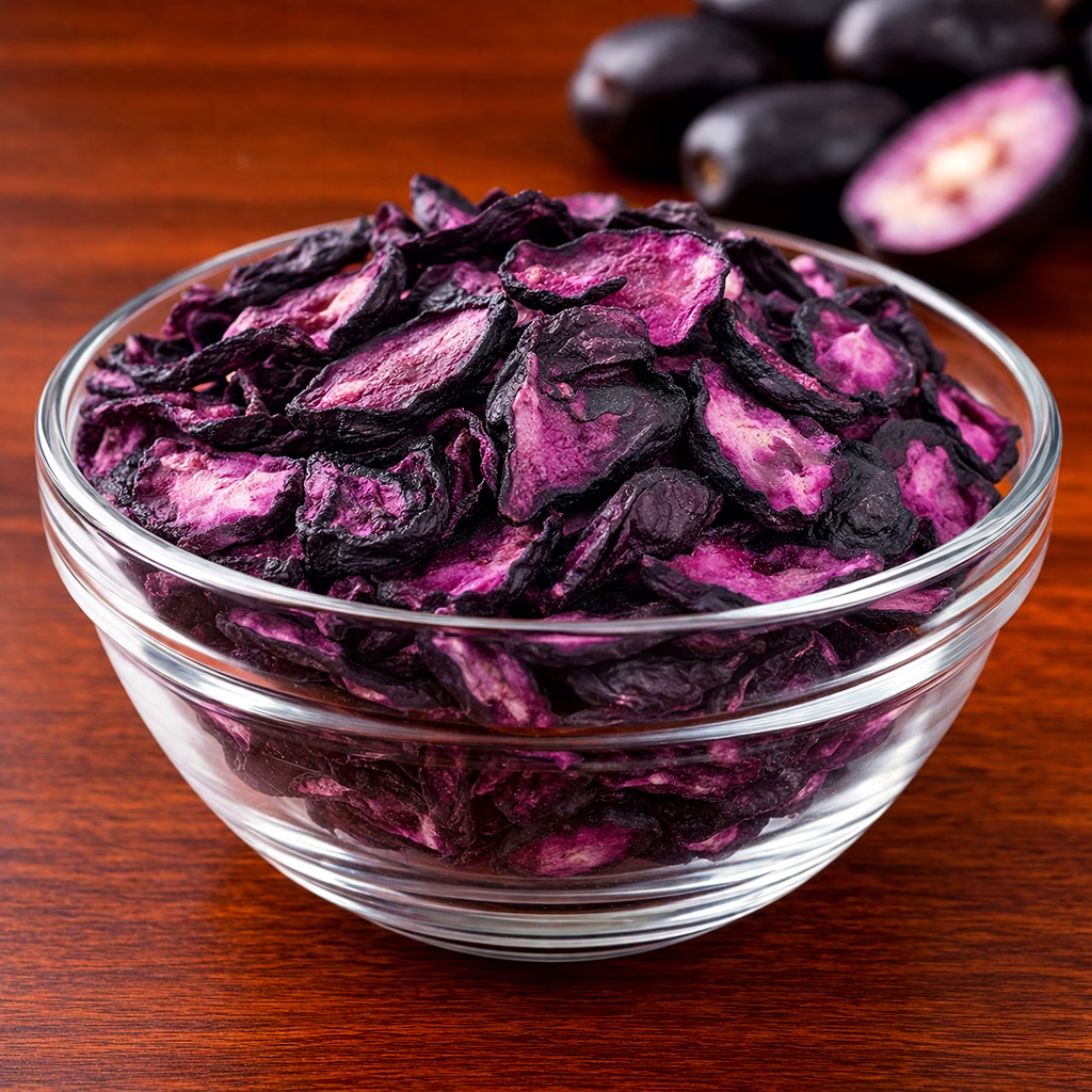 premium freeze dried black jamun slices – natural jamun fruit slices for beverages, snacks & food processing