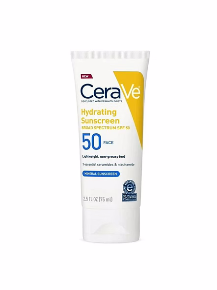 CeraVe Hydrating Mineral Sunscreen SPF 50 Face 75ml – Physical Sun Protection Cream-SK0080