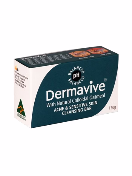 Dermavive Acne &amp; Sensitive Skin Cleansing Bar | pH-Balanced &amp; Soap-Free (120g)-SK0213