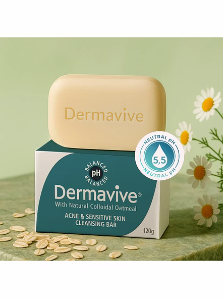 Dermavive Acne &amp; Sensitive Skin Cleansing Bar | pH-Balanced &amp; Soap-Free (120g)-1