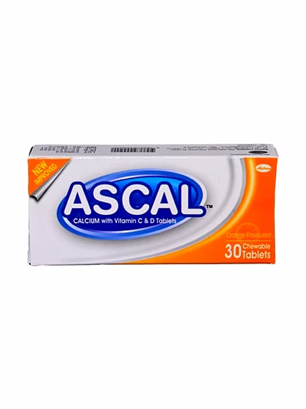 Ascal Calcium with Vitamin C &amp; D for Strong Bones &amp; Immunity (30 Tablets)-SK0203
