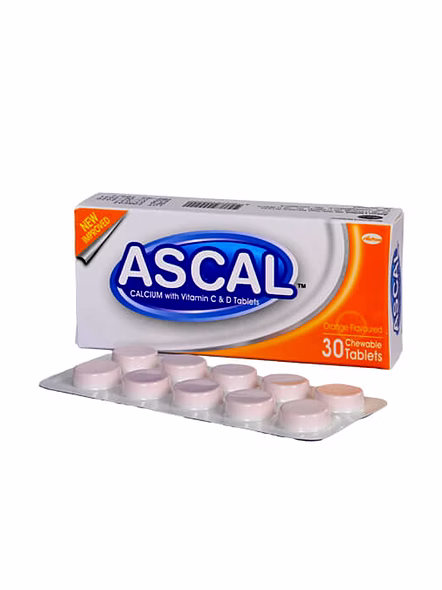 Ascal Calcium with Vitamin C &amp; D for Strong Bones &amp; Immunity (30 Tablets)-1