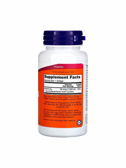 NOW Foods Vitamin D-3 1000 IU – 180 Softgels-2