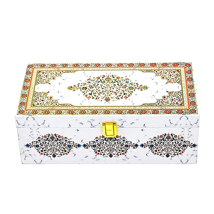 2 Jar White Marble Wooden Box-WD-2JR03-505