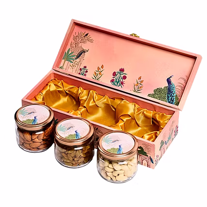 3 Jar Pink Wooden Box-3