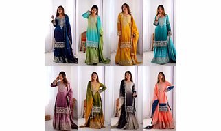 Womens Chinon Silk Palazzo Suit For Partywear