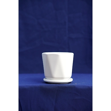 Tapered Ceramic Pot with Saucer-1