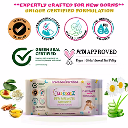 cutetotz® organic baby wet wipes | 50 wipes | wipe size: 20x25 cm