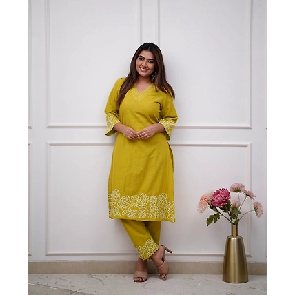Yellow Embroidered Cotton Co-Ord Set for Women – Stylish Ethnic Wear for Office, College &amp; Casual Outings-1