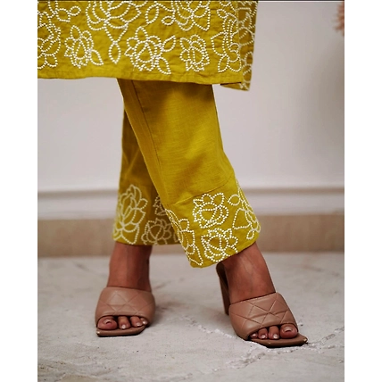 Yellow Embroidered Cotton Co-Ord Set for Women – Stylish Ethnic Wear for Office, College &amp; Casual Outings-2