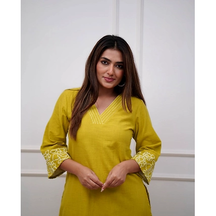 Yellow Embroidered Cotton Co-Ord Set for Women – Stylish Ethnic Wear for Office, College &amp; Casual Outings-3