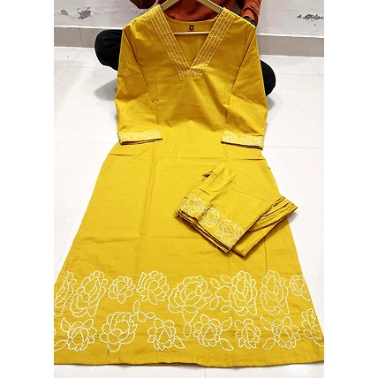 Yellow Embroidered Cotton Co-Ord Set for Women – Stylish Ethnic Wear for Office, College &amp; Casual Outings-4