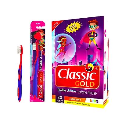 ClassicGold Manual Toothbrush for kids above 7 years Super Soft Profile Junior With Premium Dupont Bristles Specially For 8-11 Years Children