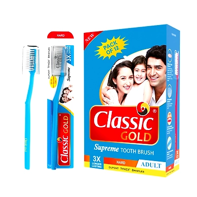 Supreme Hard manual Toothbrush For Adults With Anti Bacterial Crystal Clear Cap