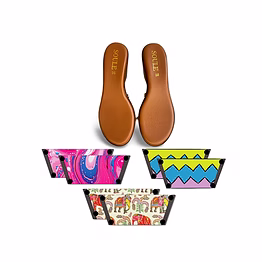 ladiesinterchangeable shoes-pink fluid art + zigzag zest + ethnic elephant (1 sole + 3 straps)
