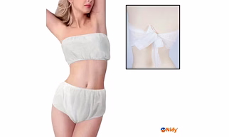NIDY® Disposable Bra Panty Set (Thong Type) for Hospital, Clinic, SPA, Salon, Hotel, Travel (Medical Grade Non-woven Certified Fabric)- Free Size [NW-7-NW-8-THONG-SET]