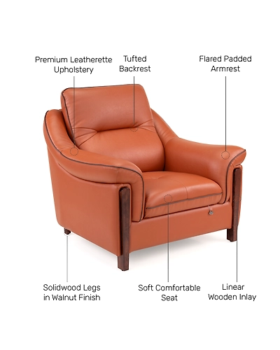 Durian Russet Leatherette 1 Seater Sofa in Cinnamon Brown-5
