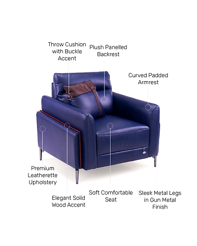 Durian Meagan Leatherette 1 Seater Sofa in Blue-3