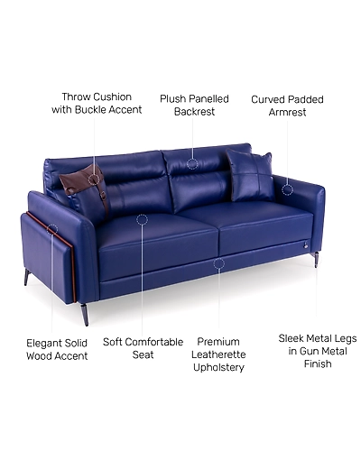 Durian Meagan Leatherette 3 Seater Sofa in Blue-3