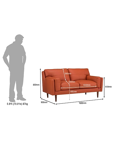 Durian Lorraine Leatherette 2 Seater Sofa in Tangerine Orange-4