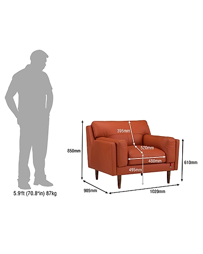 Durian Lorraine Leatherette 1 Seater Sofa in Tangerine Orange-4